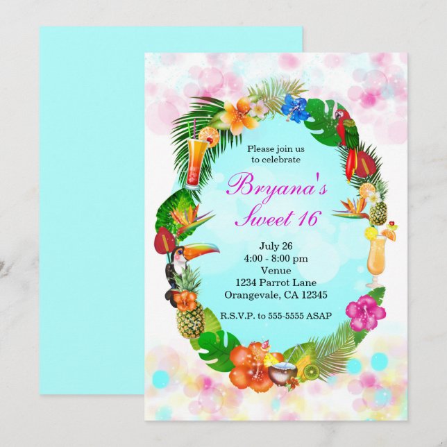 Invitation Hawaiian Tropical Summer Things Frame Luau Party (Devant / Derrière)