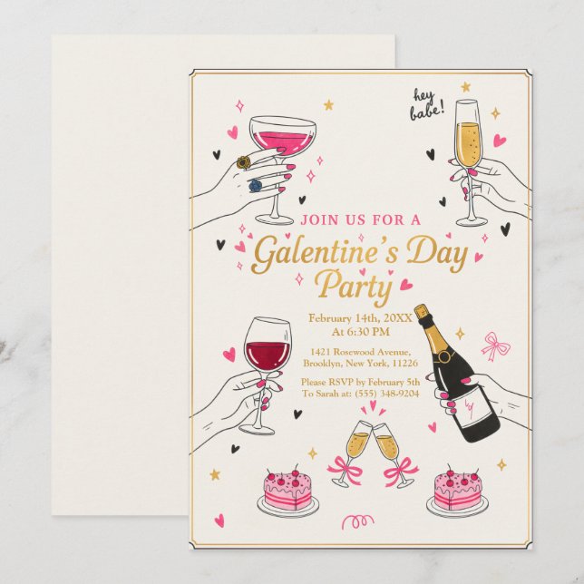 Invitation Hé Bébé Fête de la Saint-Valentin entre Filles Gât (Devant / Derrière)