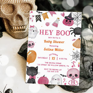 Invitation Hé Boo ! Baby shower d'Halloween rose
