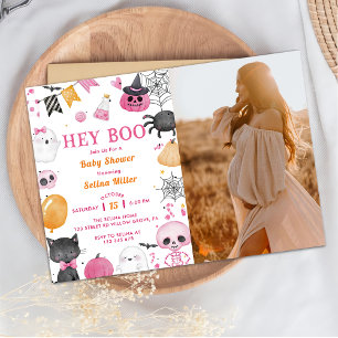 Invitation Hé Boo ! Baby shower Halloween rose photo
