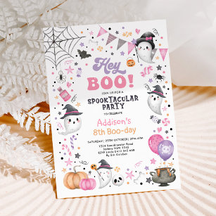 Invitation Hé Boo ! Pink Lilac Halloween Fantôme Fille Annive