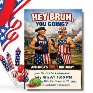 Invitation Hé mec ! BBQ pour les 250 ans de l'Amérique, drôle