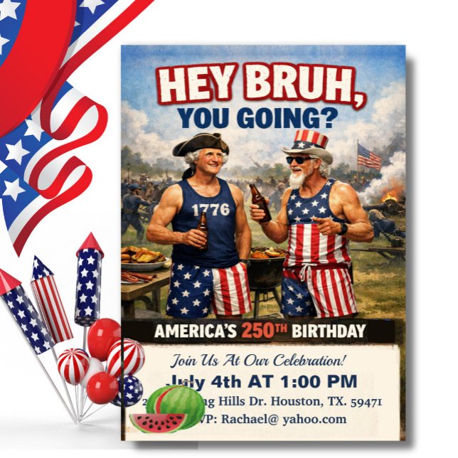 Invitation Hé mec ! BBQ pour les 250 ans de l'Amérique, drôle (Créateur téléchargé)