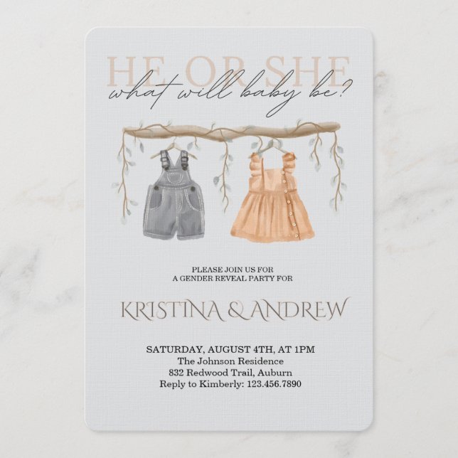 Invitation He or She Gender Reveal Party (Devant)