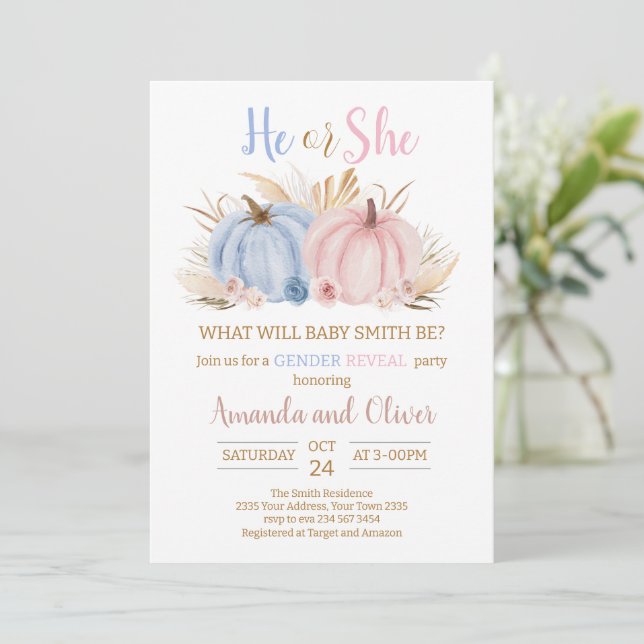 Invitation He or She Pumpkin Gender Reveal (Debout devant)