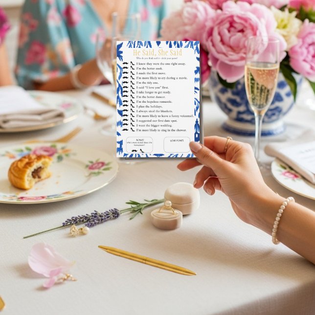 Invitation He Said, She Said Bridal shower  Blue Game (He Said, She Said Bridal shower Blue Game)