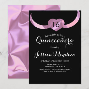 Invitation Heart Crown Quinceañera Sweet 16 Pink Foil