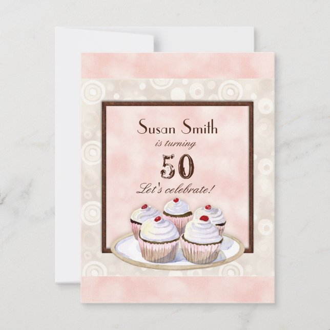 Invitation Heart Cupcake Trio 50e Anniversaire Fête Invitatio (Devant)