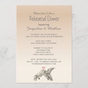 Invitation Heart Doves Rose Rose Floral Rehearer Dîner
