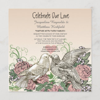 Invitation Heart Doves Rose Rose Romance Mariage