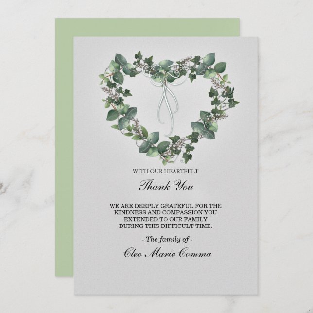 Invitation Heart Floral Heart Family Sympathie Merci (Devant / Derrière)