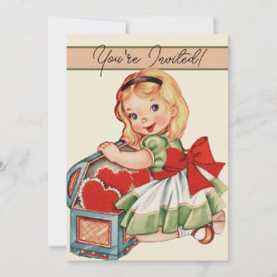Invitation Heart Girl Enfant Retro Enfants mignons