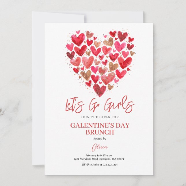 Invitation Heart Girl Galentine's Day Brunch Valentine (Devant)