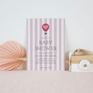 Invitation Heart Hot Air Balloon Pastel Purple Baby shower