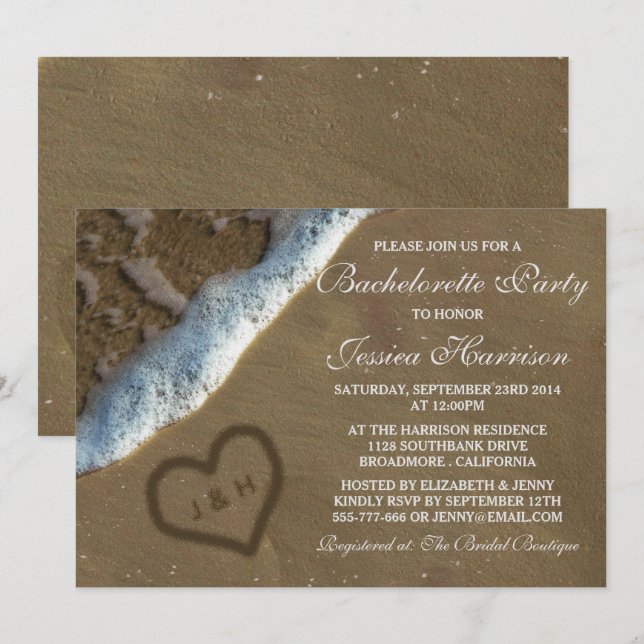 Invitation Heart In The Sand Beach Bachelorette Party (Devant / Derrière)
