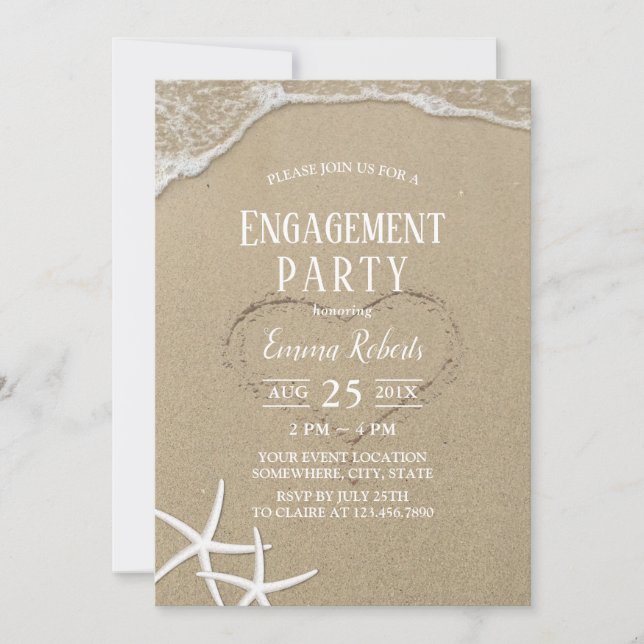 Invitation Heart in the Sand Beach Wedding Engagement Party (Devant)