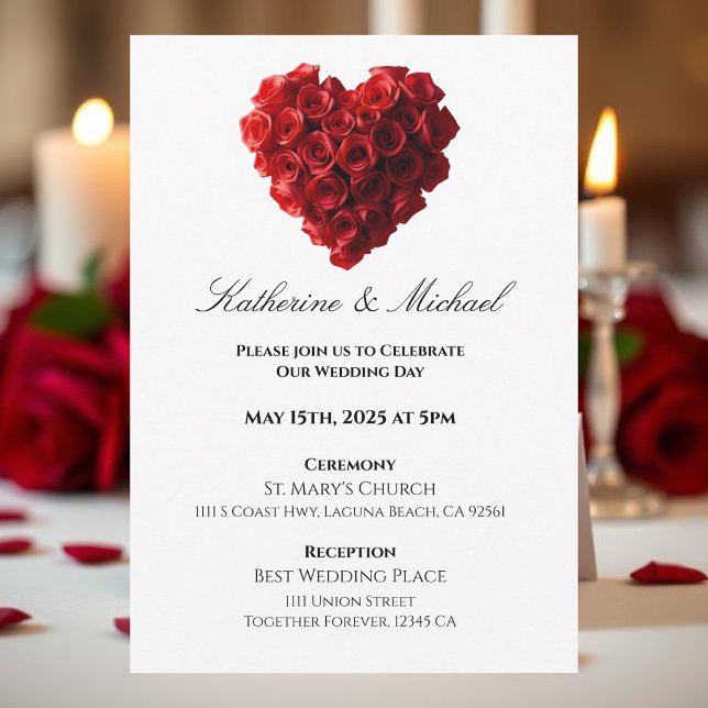 Invitation Heart Shaped Red Roses- (Heart Shaped Red Roses- Invitation)
