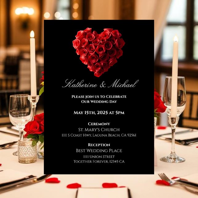 Invitation Heart Shaped Red Roses- (Heart Shaped Red Roses- Invitation)