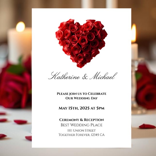 Invitation Heart Shaped Red Roses- (Heart Shaped Red Roses- Invitation)