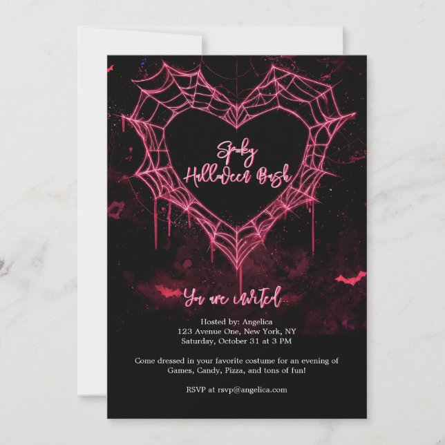 Invitation Heart Spider Web rose Gothique Filles Halloween (Devant)
