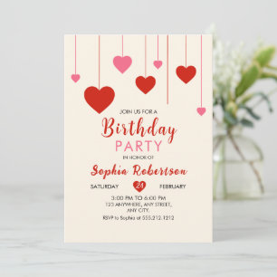 Invitation Heart Valentine Red Pink fête d'anniversaire