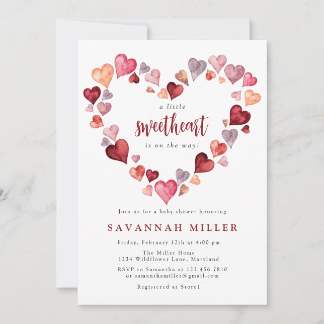 Invitation Heart Wreath Petit Baby shower amoureux (Devant)