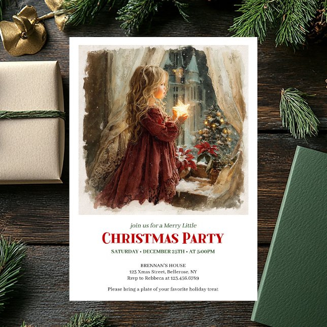 Invitation Heartfelt Victorian Little Girl Awaiting Santa  (Heartfelt Victorian Little Girl Awaiting Santa Digital Invite)