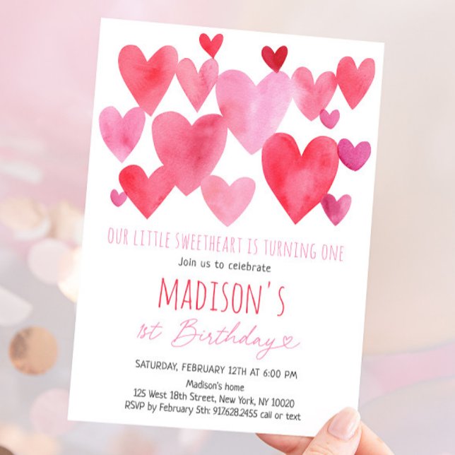Invitation Hearts Little Sweetheart First Birthday (Créateur téléchargé)