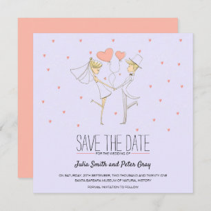 Invitation Hearts Love Mariée et Groom Cartoon Enregistrer la