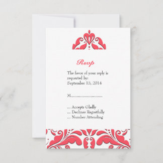 Invitation HeartyParty framboise rouge et blanc damassé cœur