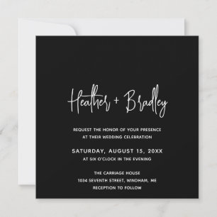Invitation Heather Elegant Noir Minimal Mariage moderne