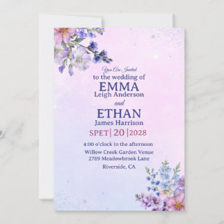Invitation heather periwinkle plum lavender blue Wedding