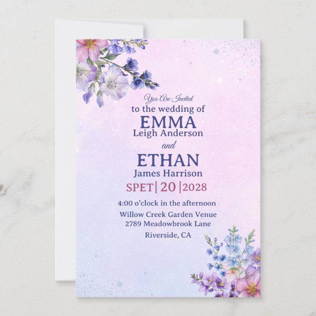 Invitation heather pérywinkle prune lavande bleu Mariage  (Devant)