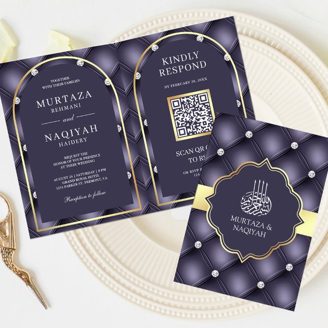 Invitation Heather violet Tuft QR Code Mariage musulman (Créateur téléchargé)