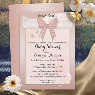Invitation Heaven envoyé Angel Wing Girl Baby shower Invitati