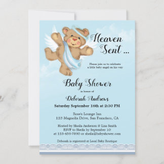 Invitation Heaven envoyé Angel Wings Boy Baby shower Invitati
