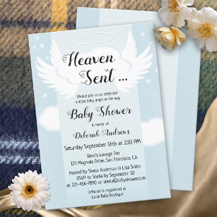 Invitation Heaven envoyé Angel Wings Boy Baby shower Invitati