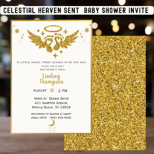 Invitation Heaven Sent Angel Gold Parties scintillant Baby sh