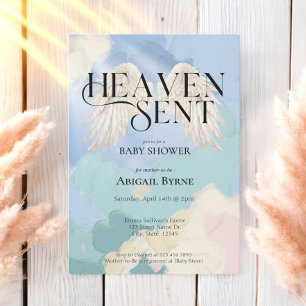 Invitation Heaven Sent Angel Wings Pastel Baby shower