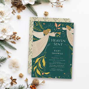 Invitation Heaven Sent Angels Marine Baby shower bleu