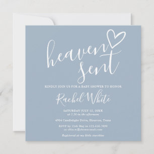Invitation Heaven Sent Dusty Blue Boy Baby Shower