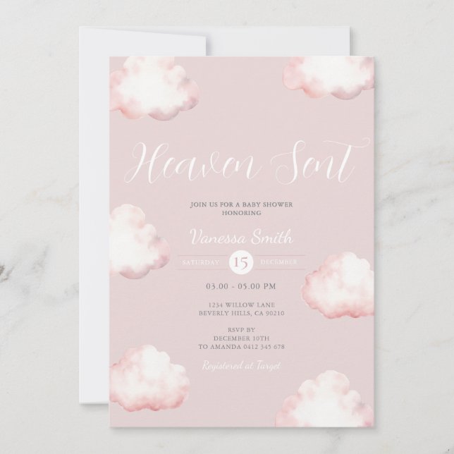 Invitation  Heaven Sent Pink Cloud Baby Shower Invite (Devant)