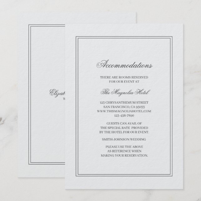 Invitation Hébergement de mariage élégant simple classique bl (Devant / Derrière)