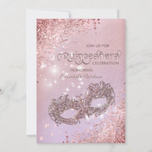 Invitation Hébergement en diamant Masquerade Quinceañera or r