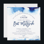 Invitation Hébreu bat mitzvah lettré bleu aquarelle<br><div class="desc">par kat massard >>> kat@simplysweetPAPERIE.com <<< Un design d'invitation élégant et moderne pour le BAT MITZVAH de votre fille CONSEIL :: 1. Pour modifier/déplacer des graphiques et des polices et ajouter du texte - cliquez sur le bouton "customiser".</div>