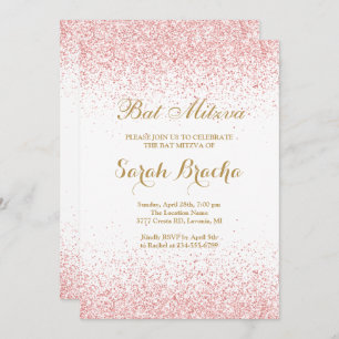 Invitation Hébreu et anglais Bat Miztva Rose Parties scintill