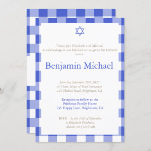 Invitation Hebrew Brit Shalom Baby Boy Nommant Juif Blue
