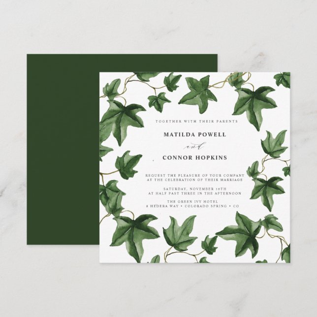 Invitation Hedera | Green Ivy Feuille Mariage botanique de la (Devant / Derrière)