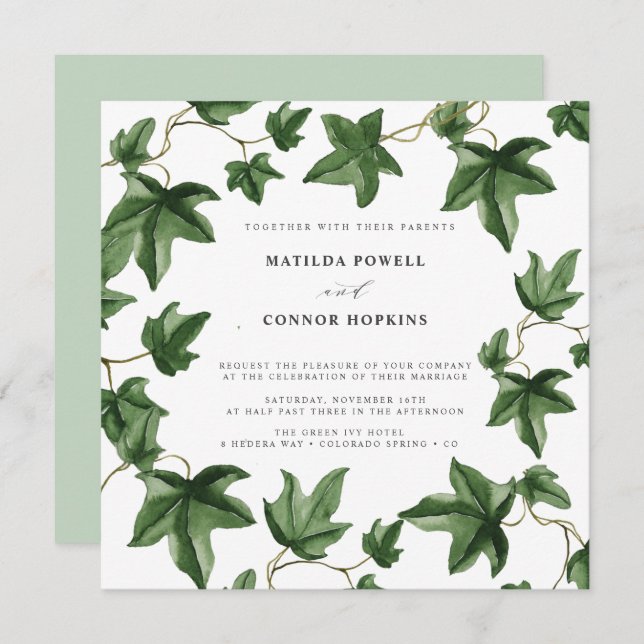 Invitation Hedera | Mariage botanique Feuille Ivy vert (Devant / Derrière)