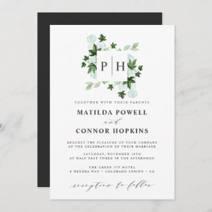 Invitation Hedera Monogram Ivy Eucalyptus Mariage botanique